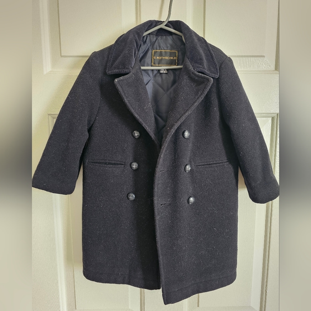 Elegant Black Peacoat Double Breasted Wool Style